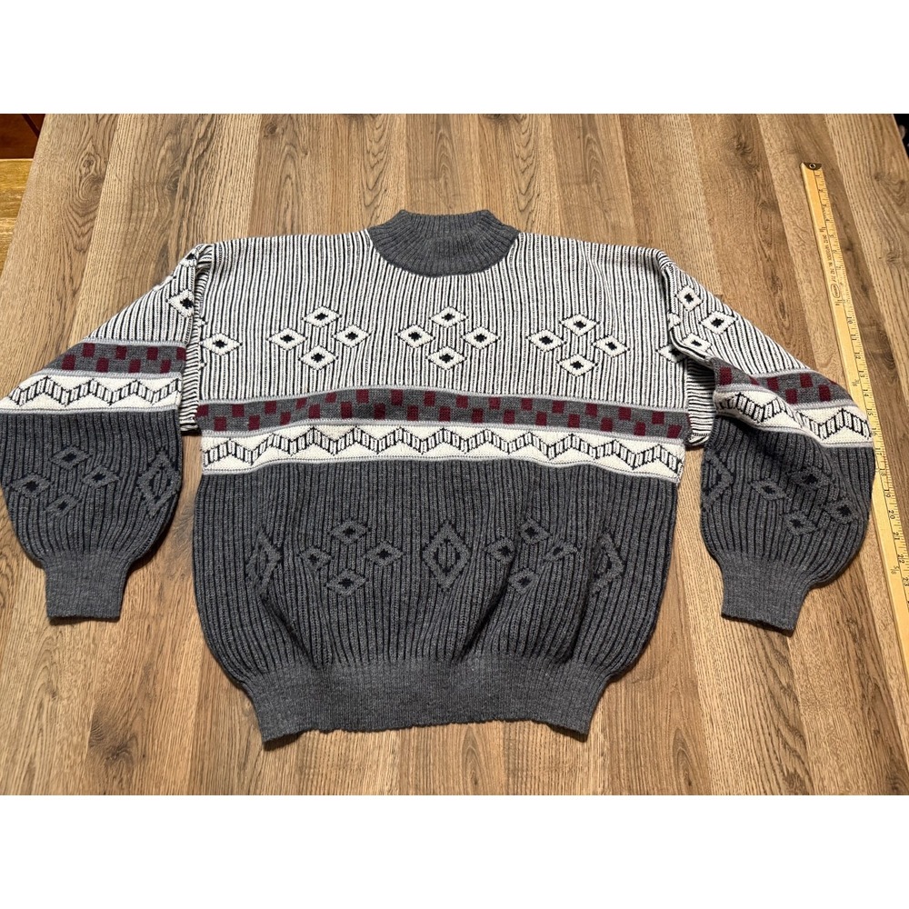 Made in Italy Sweater, Men's Size Medium, Gray White Red, Pullover, Mock Neck
